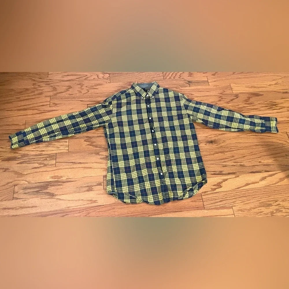 J. Crew- Yellow‎ and Blue Plaid Casual Shirt Size L